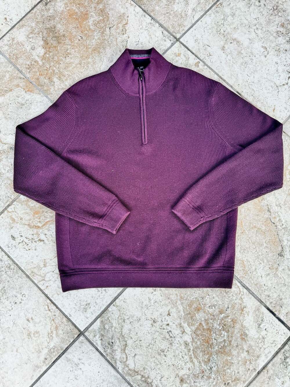Ted Baker Men's Maroon Wool Blend 1/4 Zip Pullover Mock Neck Sweater Size 7